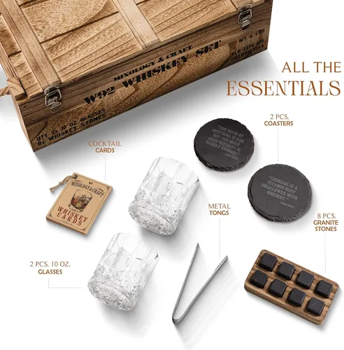 Miniatura 3 de Juego de vasos de whisky de Mixology & Craft de 2 vasos de cristal y posavasos de pizarra Regalo perfecto para vacaciones, regalo secreto de Papá