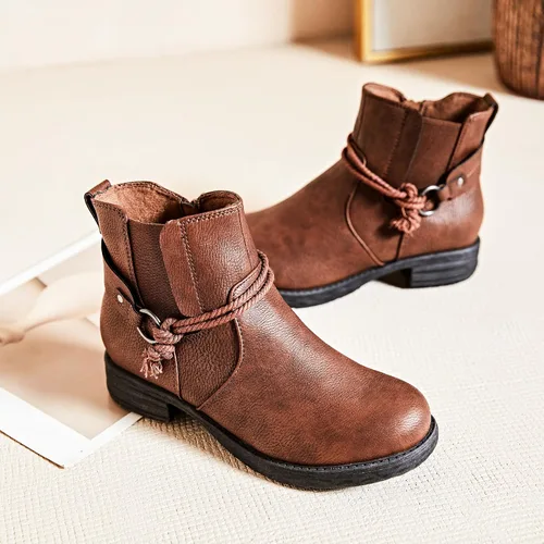 Miniatura 4 de Ataiwee Botines para mujer, tacón grueso con cremallera lateral, botines cortos de moda.