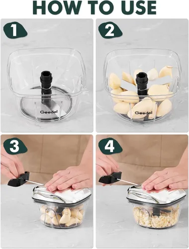 Miniatura 8 de Procesador manual de alimentos, cortador de verduras Geedel con cuerda, picador de alimentos y cortador de verduras para verduras, frutas, ensalada