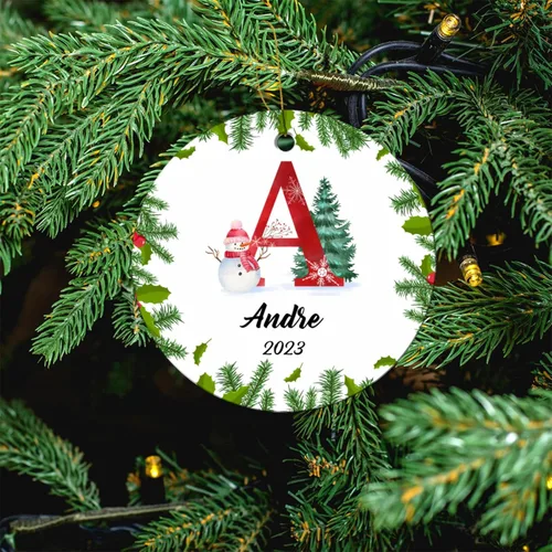 Miniatura 6 de Adorno personalizado con inicial de Navidad, regalo de decoración de árbol de Navidad, monograma de 26 letras para la primera Navidad, adorno