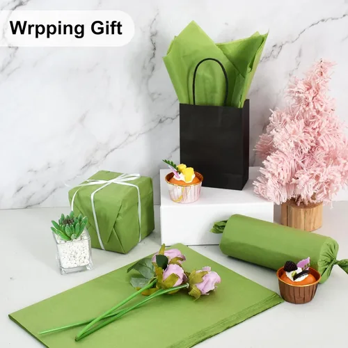 Miniatura 3 de BEISHIDA 100 hojas de papel de seda verde oliva a granel, papel de seda de envoltura para bolsas de regalo, papel de regalo de 14 x 20 pulgadas
