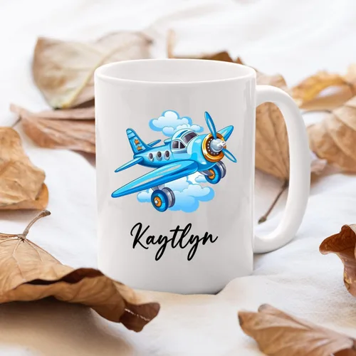 Miniatura 4 de Taza de café de avión personalizada con nombre de los niños, taza de café de avión personalizada de 11 onzas y 15 onzas, taza de cerámica blanca