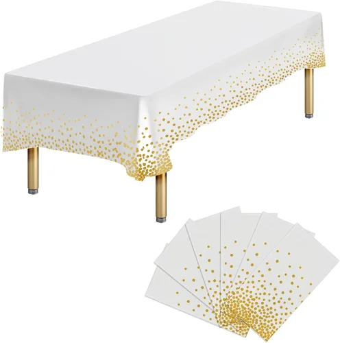 Miniatura 26 de Paquete de 4 manteles de plástico desechables azules y dorados para mesa rectangular, manteles desechables de 54 x 108 pulgadas, manteles