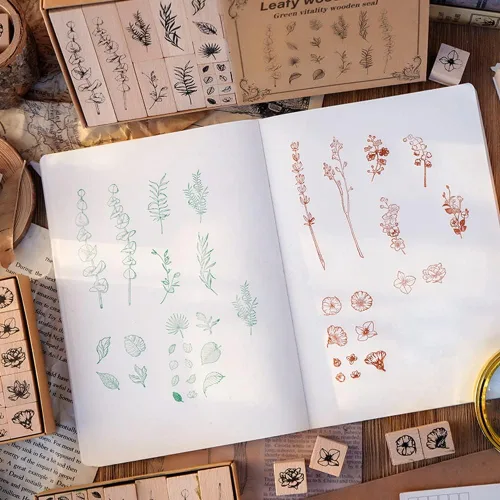 Miniatura 7 de Juego de 22 sellos de goma de madera para plantas, sellos decorativos de madera para manualidades, sellos de goma de madera para bricolaje, diario