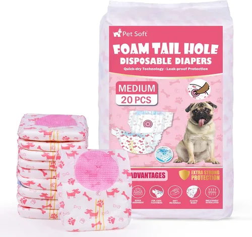 Miniatura 14 de Pet Soft - Pañales desechables para perras - Pañales para perras hembra con agujero ajustable de cola de espuma, indicador de humedad para perritos