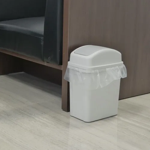 Miniatura 6 de Teyyvn Cubo de basura de plástico de 7 litros/1.8 galones, bote de basura pequeño con tapa abatible (ligeramente gris)