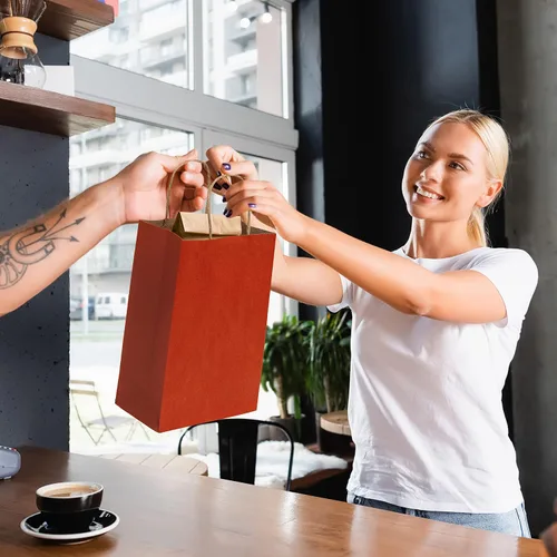 Miniatura 3 de Prime Line Packaging Bolsas de regalo rojas, bolsas de regalo de papel kraft mini con asas, bolsas de mano para vacaciones, regalos de Navidad