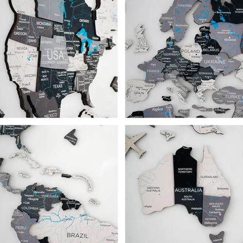 Miniatura 9 de Arte de pared de madera 3D hecho a mano con mapa del mundo, decoración de pared grande, rastrea tus viajes por el mundo, especial para el hogar