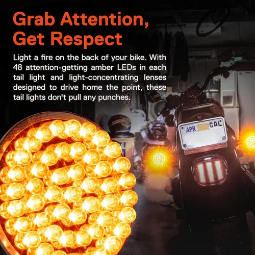 Miniatura 3 de TRUE MODS 2" 1156 Luz trasera LED anaranjada de señal de giro para Harley Davidson [Juego de par] [Acabado negro] [Estilo bala] Para Harley