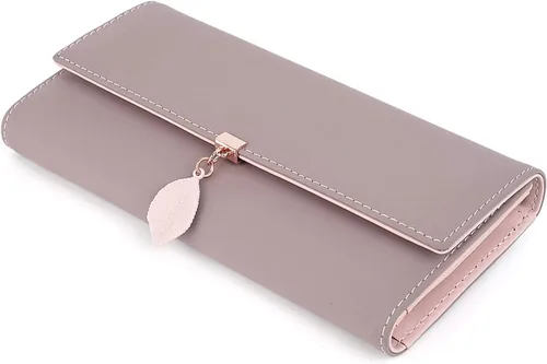 Miniatura 161 de UTO - Cartera pequeña RFID de piel sintética con dije de hoja, cierre de cremallera y tarjetero.