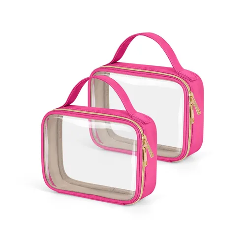 Miniatura 30 de Bolsa de aseo transparente Wedama, paquete de 2 bolsas de maquillaje transparentes con asas, bolsas cosméticas de PVC para mujeres y hombres, bolsas