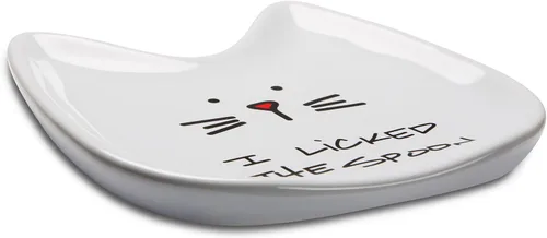 Miniatura 4 de Pavilion Gift Company Blobby Cat plato apoya cucharas "I Licked the Spoon" de 5 pulgadas, color blanco