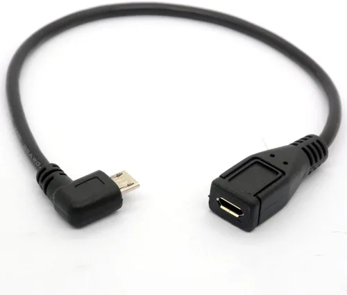 Miniatura 6 de Micro B 5 pines ángulo recto 90 grados Cable de extensión macho a hembra Adaptador 9.8 in Cable USB de sincronización y carga (abajo) Male to