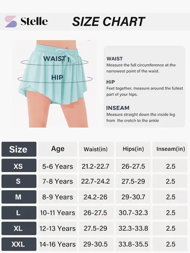 Miniatura 6 de Stelle Pantalones cortos fluidos con bolsillos para niñas, falda atlética para correr, cintura alta, mariposa, 2 en 1, pantalones cortos deportivos