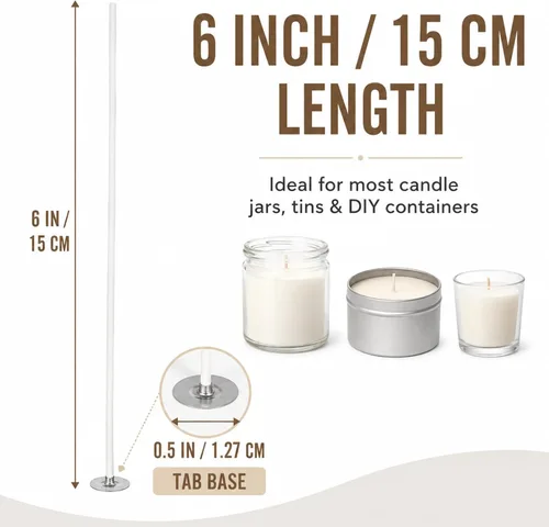 Miniatura 5 de Newwiee 600 mechas de velas de algodón preenceradas de 6 pulgadas para hacer velas, hechas de bricolaje, gruesas, con base