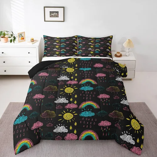 Miniatura 27 de Juego de Edredón de Princesa de Ballet para Niñas Tamaño Individual, Juego de Ropa de Cama de Castillo Arcoíris Kawaii Flores Lindas Mariquita Multi