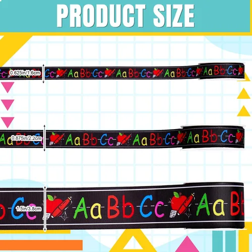 Miniatura 2 de JarThenaAMCS 3 rollos de cinta de grogrén Vuelta al Colegio, cinta de grogrén con temática escolar, cinta de grogrén con estampado ABC, cinta