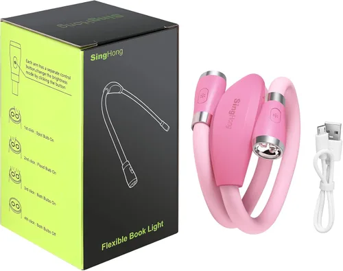 Miniatura 7 de Luz de libro para el cuello, lámpara de lectura LED, recargable por USB-C, manos libres, 4 bombillas LED, 4 bombillas LED, 4 brillo ajustable