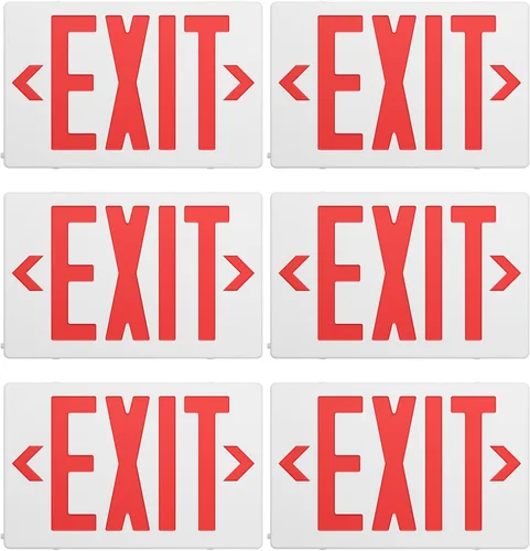 Paquete de 6 luces LED de salida de letras rojas con luces de emergencia, certificación UL, doble cara, dos luces LED de salida de emergencia con