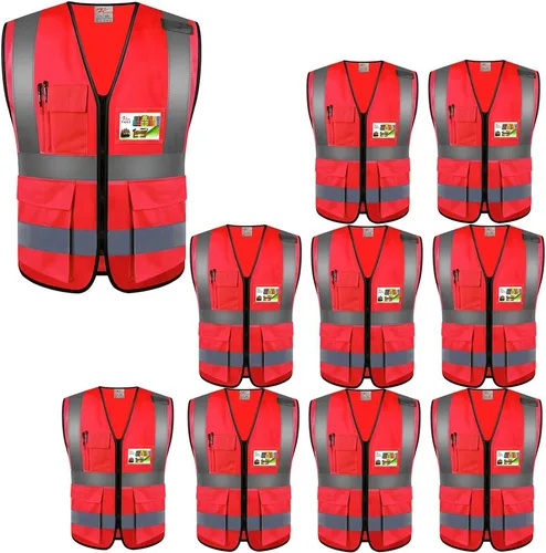 ZOJO - Chalecos de seguridad de alta visibilidad con bolsillos, chalecos reflectantes al por mayor para trabajos al aire libre, ciclismo, trotar, 10