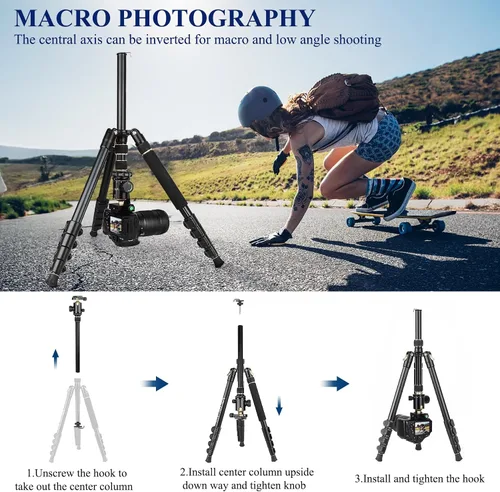 Miniatura 7 de Trípodes de aluminio de 77" para cámara y monópodos, trípode compacto de viaje Victiv para cámara DSLR, visor de observación, telescopio, Dorado