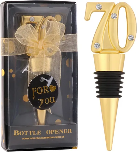 Paquete de 12 70 tapones para vino, regalos de fiesta de aniversario, regalos de fiesta de cumpleaños negro y dorado, regalos de recuerdos para