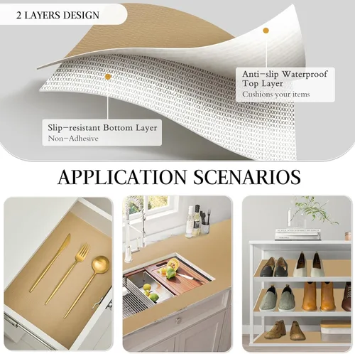Miniatura 3 de Beautysaid Revestimiento de estante y cajón para armario de cocina, papel antideslizante no adhesivo, impermeable, lavable, grueso para tocador
