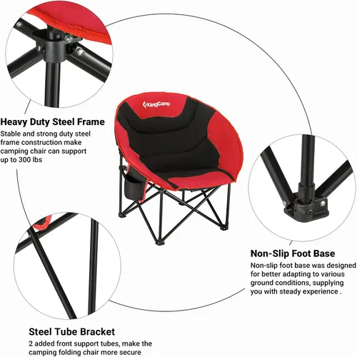 Miniatura 4 de KingCamp Paquete de 2 sillas de campamento acolchadas de gran tamaño con forma de luna, sillas plegables con soporte para tazas, bolsa