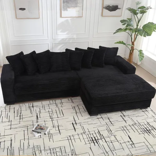 Miniatura 11 de Sofá modular moderno de 111 pulgadas, sofá de pana en forma de L con diván izquierdo, salón extra ancho, 8 almohadas, juego de sofá esquinero