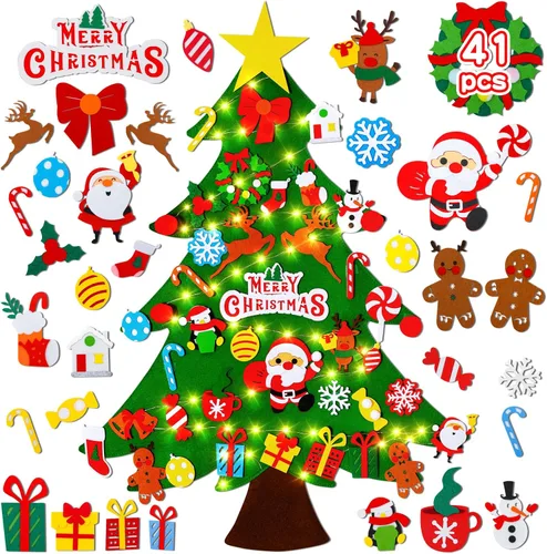 Max Fun Juego de Árbol de Navidad de Fieltro DIY de 3.2 Pies con 41 Adornos para Niños Pequeños para Colgar en la Pared en el Hogar, Kits de