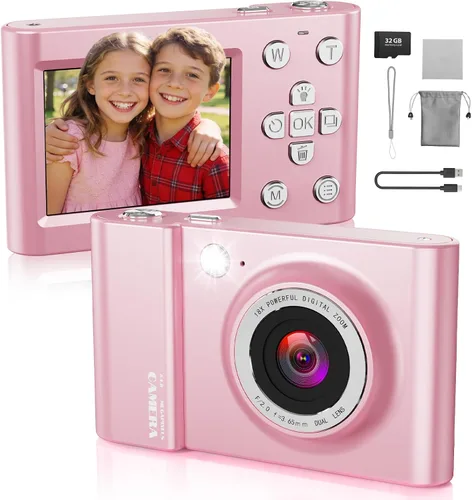 Cámara digital, cámara 4K Vlogging para niños con zoom de 64 MP y 16X antivibración, cámara digital para niños de 3 a 12 años, regalos de cumpleaños