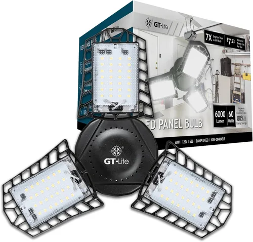 Miniatura 8 de GT-Lite Luz LED de garaje de 3000 lúmenes, equivalente a 300 vatios, bombilla ajustable de 3 paneles, equivalente a 150 W, luz diurna de 5000 K, E26