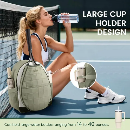 Miniatura 2 de Sucipi Bolsas de tenis para mujeres, Mochila bolsa acolchada para raqueta de tenis para raqueta de tenis, palas de pickleball, bádminton Verde