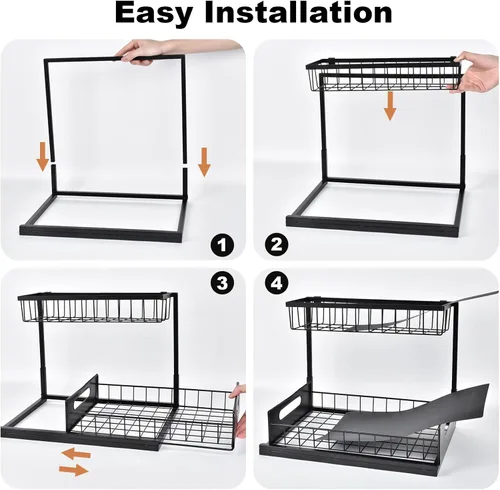 Miniatura 7 de REALINN Organizador para debajo del fregadero, armario extraíble de almacenamiento de 2 niveles, estante deslizante para fregadero, organizadores