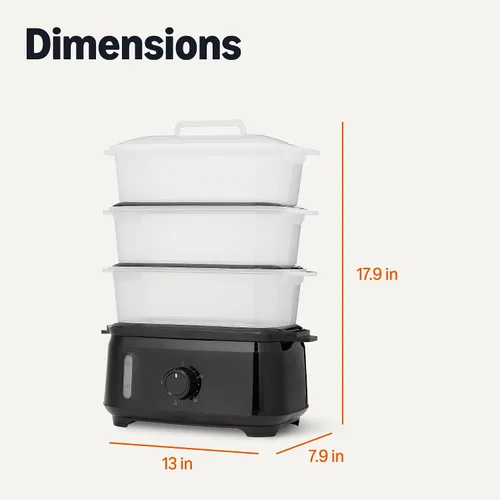 Miniatura 5 de Amazon Basics Vaporizador eléctrico de alimentos para cocinar verduras, diseño de 3 niveles, temporizador de 60 minutos con apagado automático