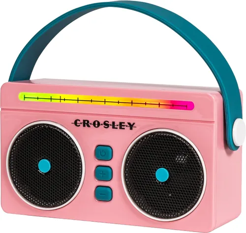 Miniatura 8 de Crosley CR3050A-FG Mini Boombox Altavoz Bluetooth Portátil Retro con Luces LED, Flamingo