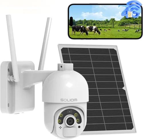 SOLIOM Cámara de seguridad celular 4G LTE al aire libre, sin WiFi, cámara alimentada por energía solar, inclinación panorámica de 360 ° de