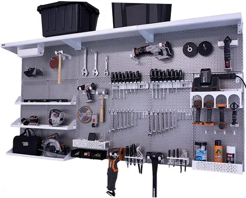 Miniatura 12 de OmniWall Weekend Warrior XL - Sistema de organización de pared de metal (negro/azul)