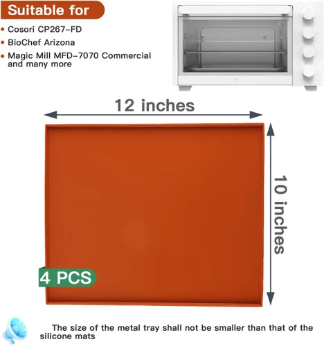 Miniatura 5 de 4 bandejas deshidratadoras con borde (12 x 10 pulgadas), hojas de silicona compatibles con Cosori CP267-FD, alfombrillas deshidratadoras de silicona