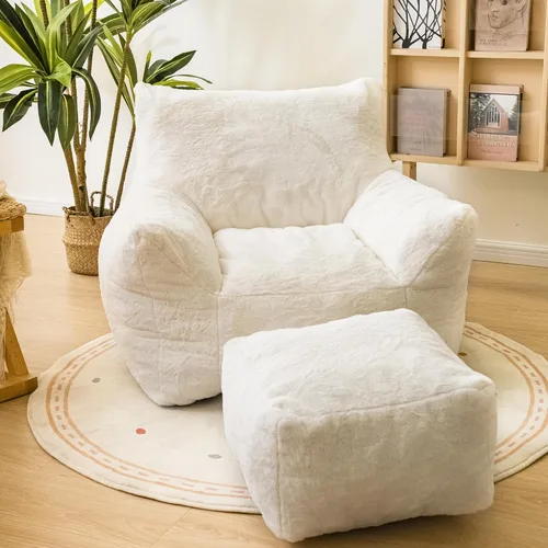 Cvortll Silla de Puf con Otomana, Sillas de Puf con Reposobrazos y Relleno, Silla de Puf Ultra Suave y Esponjosa de Pelo Sintético con Reposapiés,