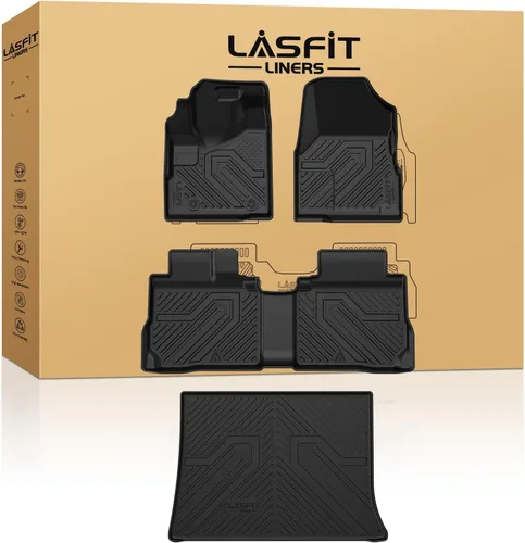 Miniatura 23 de LASFIT Juego completo de tapetes de elastómero termoplástico para todo tipo de clima de ajuste personalizado para automóviles, de 1ª y 2ª fila, 3