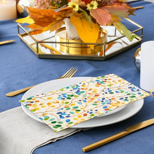 Miniatura 6 de AnyDesign 100 servilletas de hojas coloridas para invitados, hojas de acuarela, ramas, servilletas de papel desechables, servilletas de papel