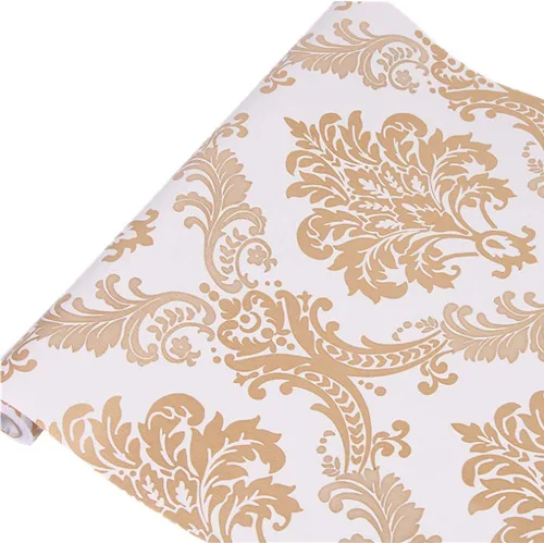 Lependor Papel tapiz de damasco dorado de lujo de 17.71 x 118 pulgadas, papel tapiz autoadhesivo extraíble, papel de pared decorativo autoadhesivo