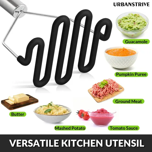 Miniatura 4 de Urbanstrive Machacador de Papas de Silicona Antiarañazos Herramienta de Cocina, Machacador de Papas Machacador de Papas de Acero Inoxidable Envuelto