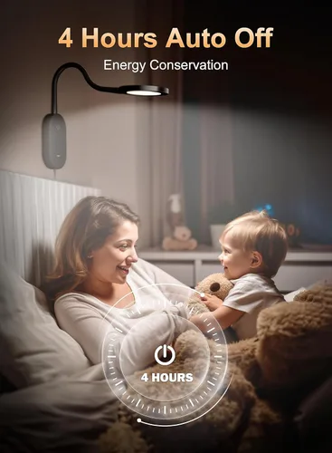 Miniatura 3 de Deeloop Luz de Lectura Montada en Pared LED para Cama, Luz de Libro para Pared, Lámpara de Mesita de Noche con Salida USB, Temporizador de Apagado