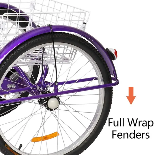 Miniatura 5 de PEXMOR Triciclo para adultos de 7 velocidades, 24/26 pulgadas, 3 ruedas, triciclo para adultos, trike para mujeres/hombres/personas mayores