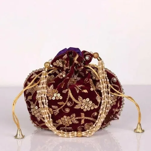 Miniatura 6 de Bolsa de terciopelo bordada para mujer, bolsa con cordón, regalo de boda dorado para mujer