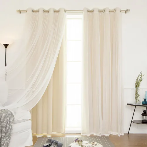Miniatura 11 de Best Home Fashion Mix and Match - Juego de 4 cortinas de tul transparente y opacas, con ojales de acero inoxidable y níquel Rosa empolvado