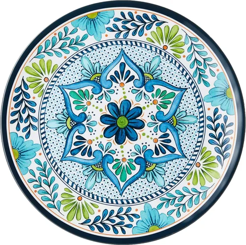 Miniatura 3 de Juego de vajilla Talavera de melamina de 12 piezas – Platos y cuencos multicolores para 4, inspirados en azulejos españoles, duraderos, livianos, a