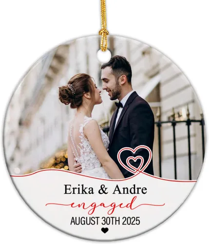 Miniatura 19 de Adorno de cerámica personalizable con texto en inglés «Our First Christmas Together As Mr and Mrs 2024», adorno personalizado para parejas recién